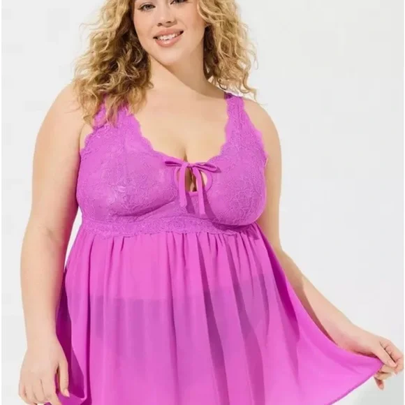 Elegant Lace Trim pink/Purple Babydoll - Picture 1 of 5
